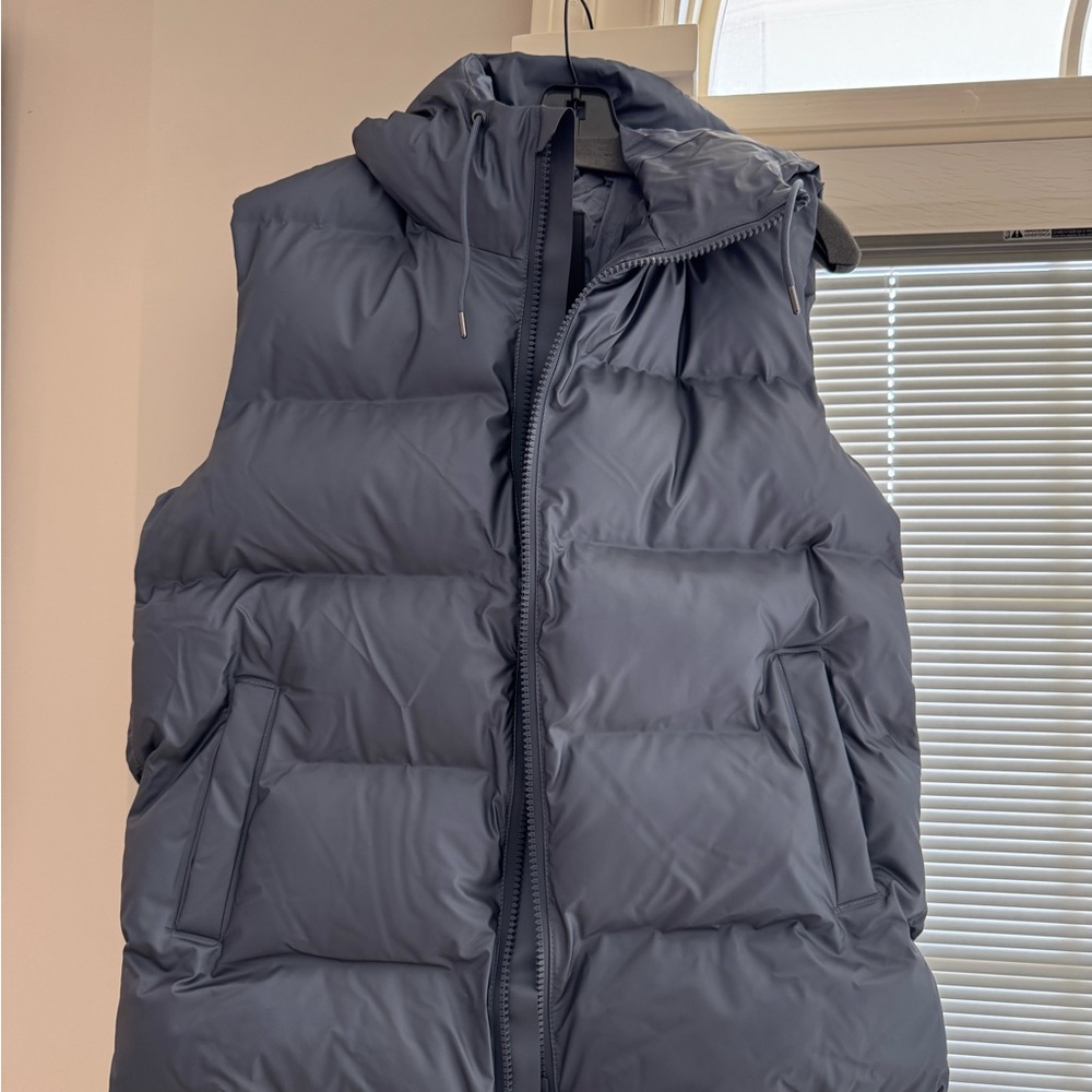 Rains Gray Quilted Puffer Vest with High Collar